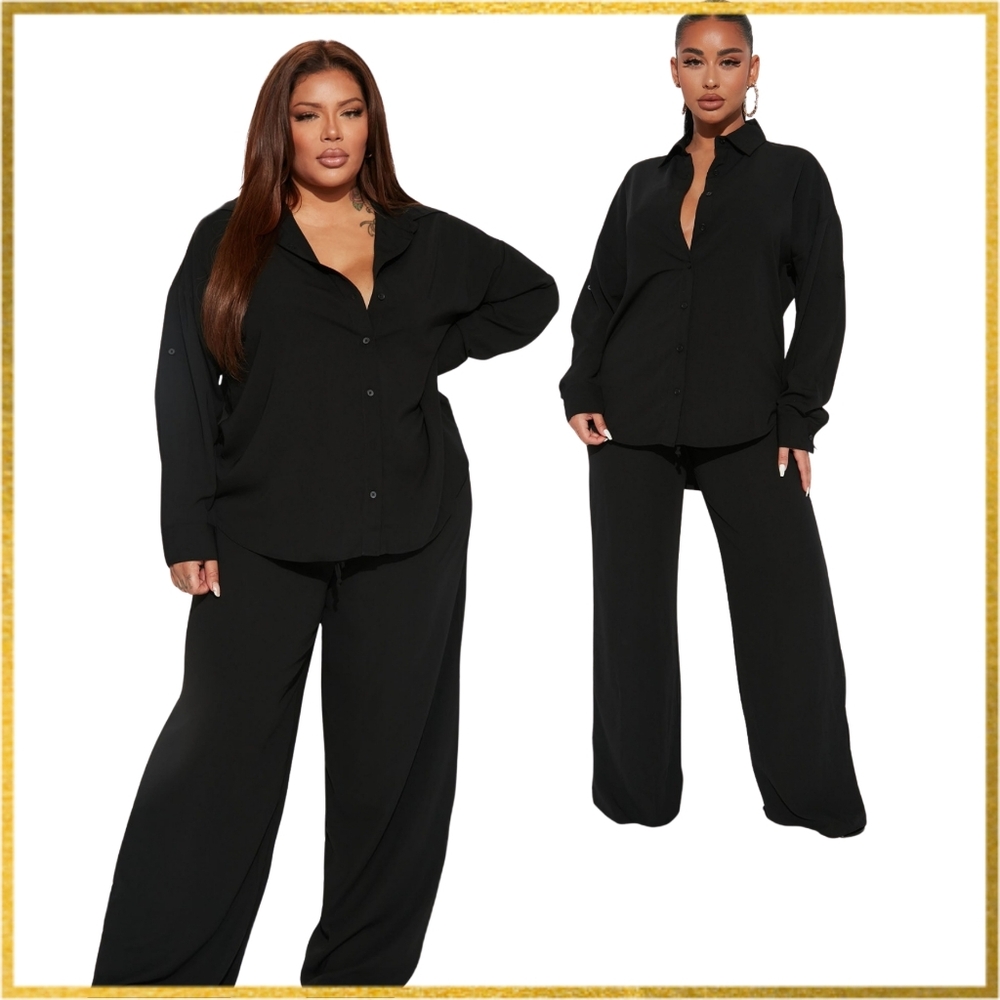 Fashion Nova Plus Size 1X Black Two-Piece Pant Set NWT